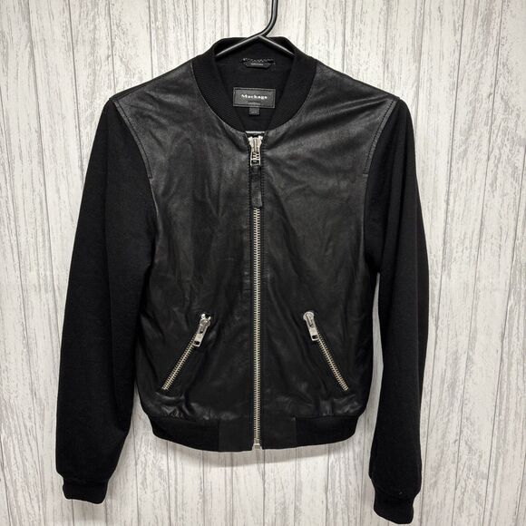 Womens Size XS Mackage Bomber Jacket Lamb Skin Black - Picture 1 of 8